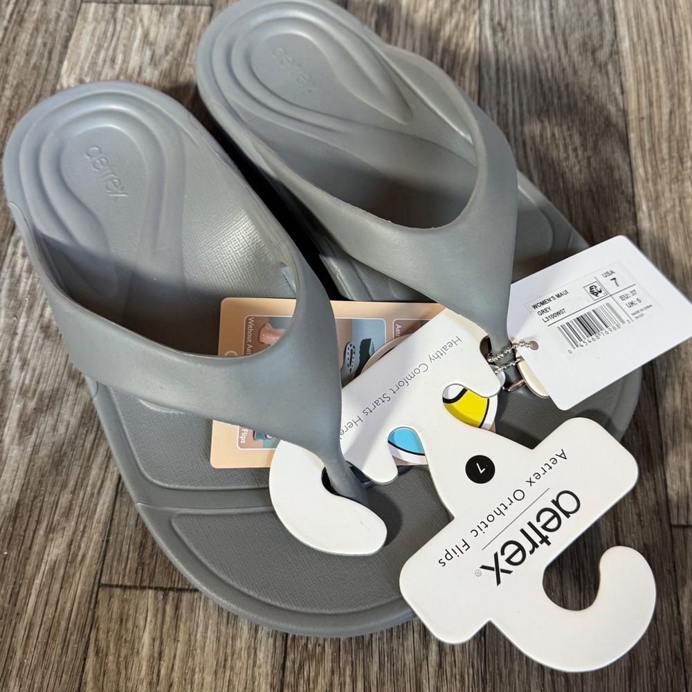 Aetrex Maui Orthotic Flip Flops Womens Size 7 Grey L3100W Comfort Arch Support